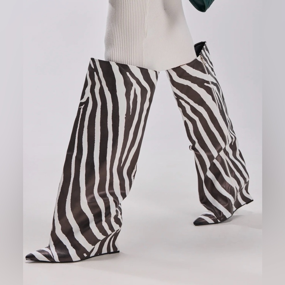 AZALEA WANG KENYA ZEBRA KNEE HIGH WEDGE BOOT - 8